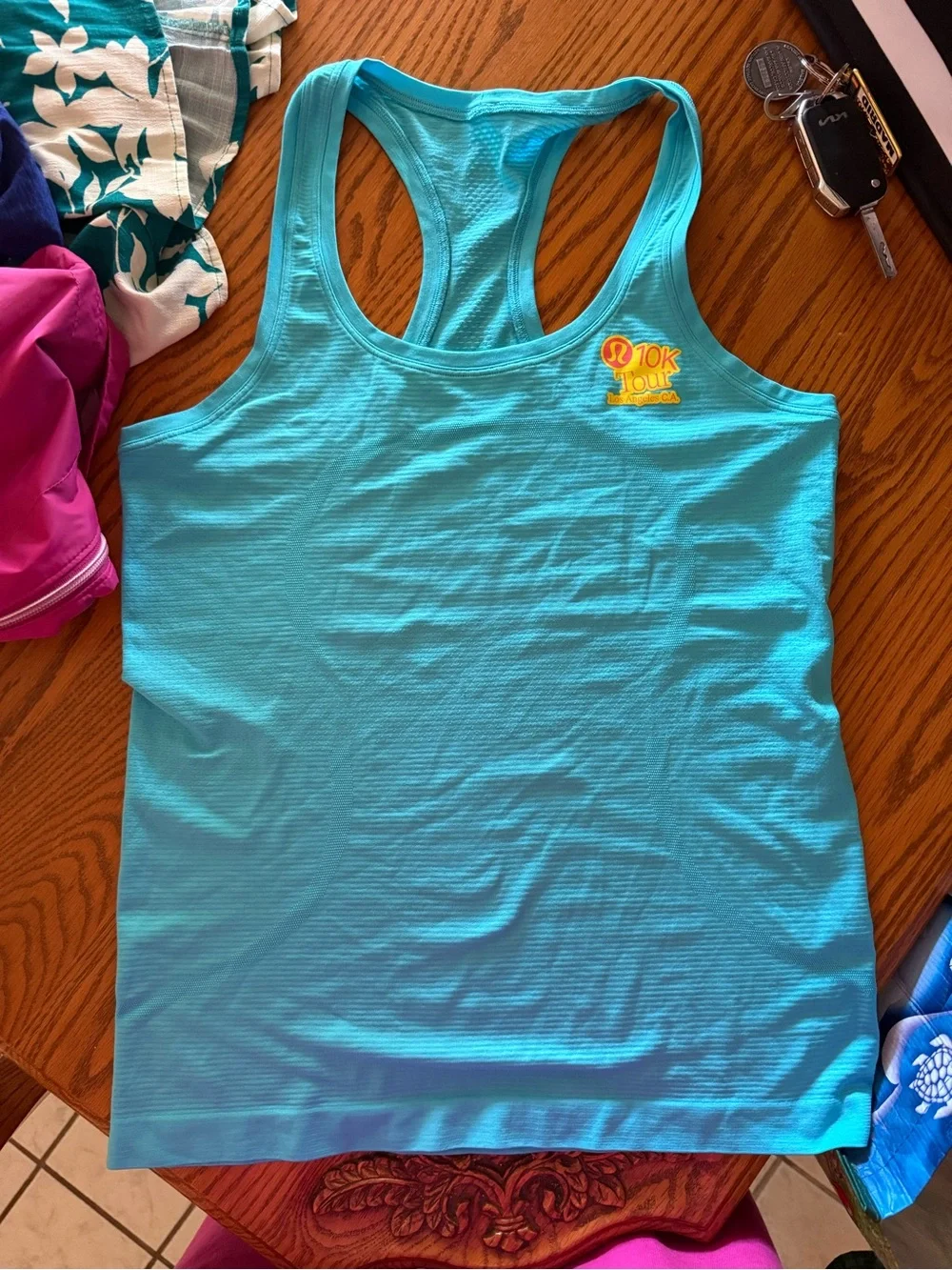 lululemon athletica Teal Racerback Tank with Yellow 10K Logo